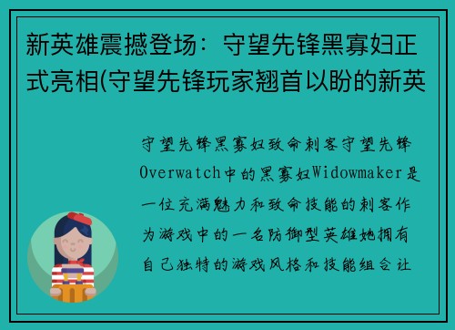 新英雄震撼登场：守望先锋黑寡妇正式亮相(守望先锋玩家翘首以盼的新英雄——黑寡妇正式登场)